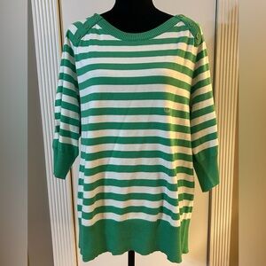 NWT Lane Bryant Womans Pullover V Neck Sweater Green Stripe Plus Size 18/20